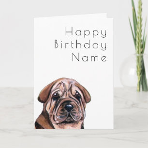 Carte Jour d'anniversaire du mignon chien Shar Pei Art D