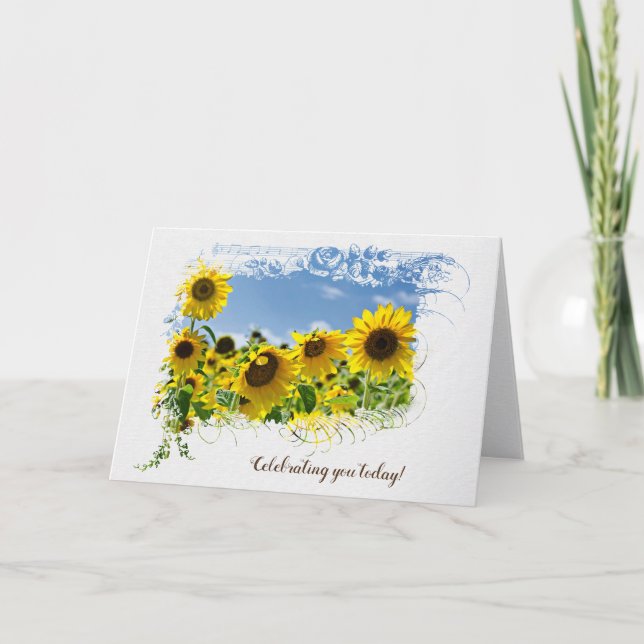 Carte Jour d'anniversaire du terrain de tournesol (Devant)