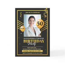 Jour d'anniversaire moderne Gold Black 50th Photo 