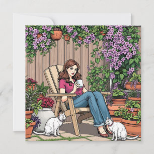 Carte Jour de détente Femmes avec café, chats et Plant