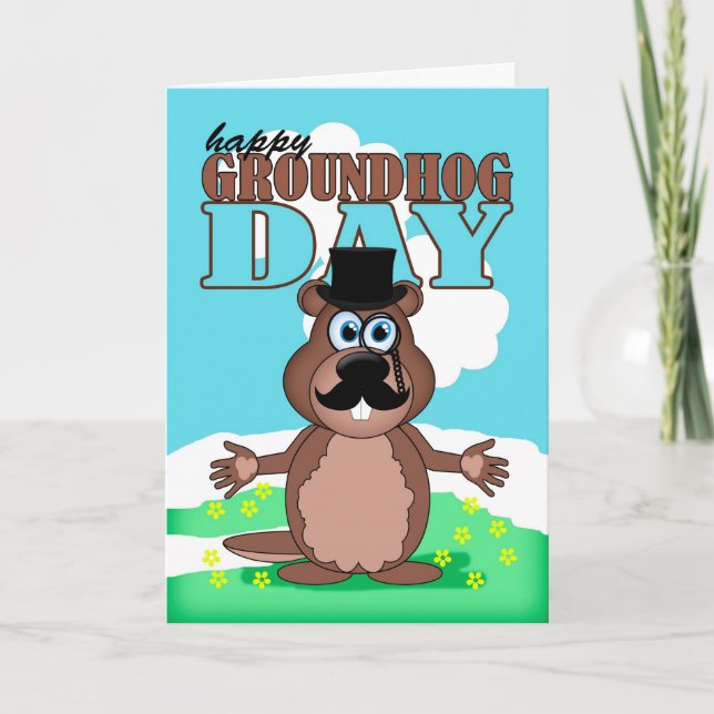 Carte Jour de Groundhog de moustache de moustache avec (Devant)