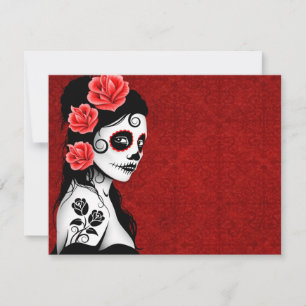 Carte Jour de la fille crâne de sucre mort - rouge