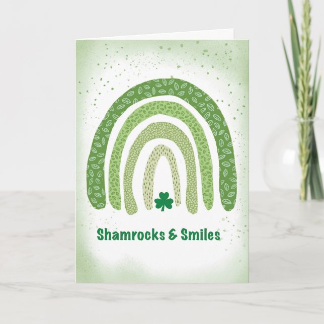 Carte Jour de la Saint Patrick Boho Green Rainbow Shamro (Devant)