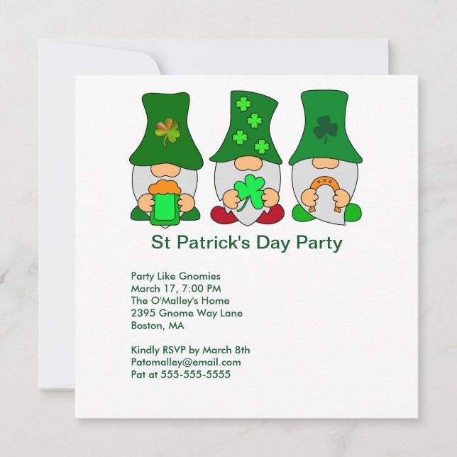 Carte Jour de la Saint Patrick Party Gnomes Carré Invita (Devant)
