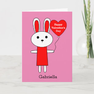 Carte Jour de la Saint Valentin lapin rose et rouge
