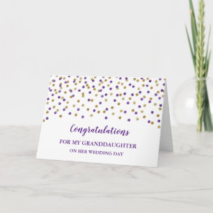 Carte Jour de mariage de la petite-fille d'or violet