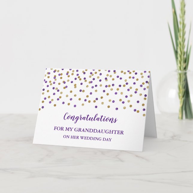 Carte Jour de mariage de la petite-fille d'or violet (Devant)