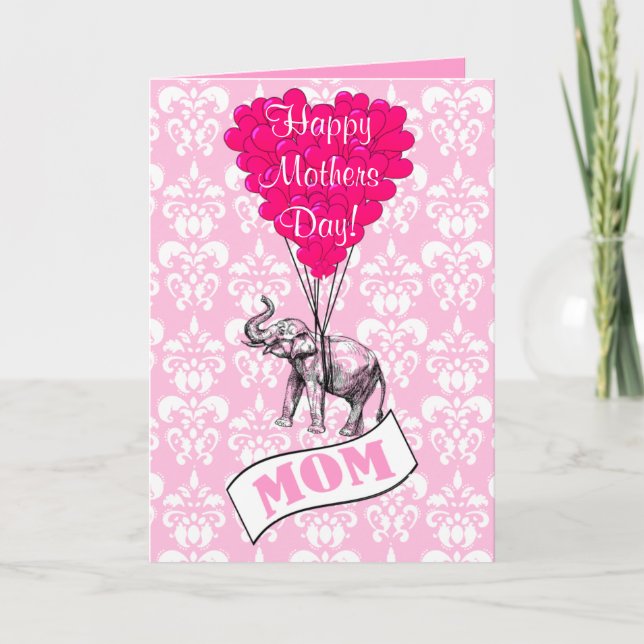 Carte Jour de mères drôle d'éléphant rose (Devant)