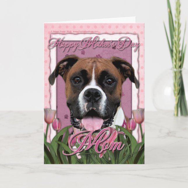 Carte Jour de mères - tulipes roses - boxeur - Vindy (Devant)
