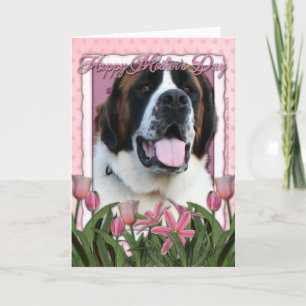 Carte Jour de mères - tulipes roses - St Bernard - Mae