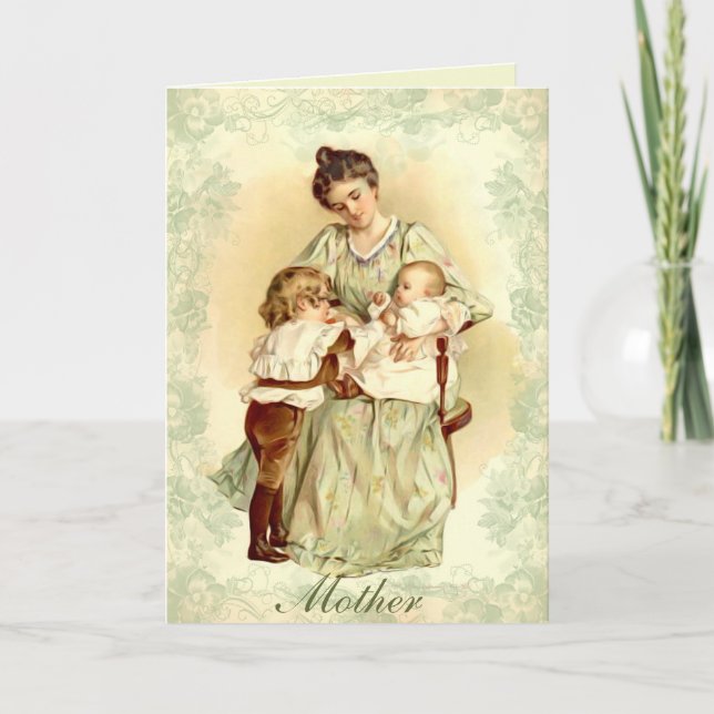 Carte Jour de mères victorien de roses de bébé de Madame (Devant)