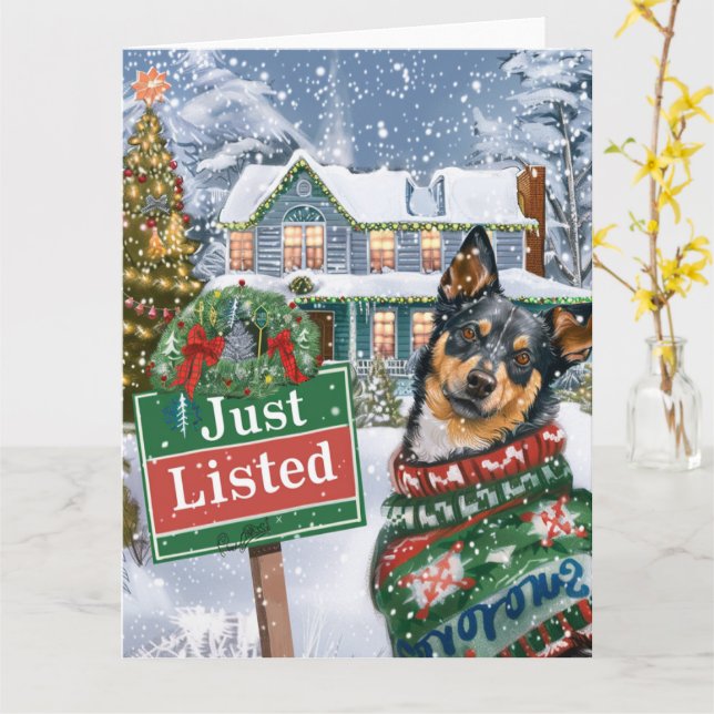 Carte Jour de Noël de l'australien Cattle Dog Festitor R (Fleur jaune)