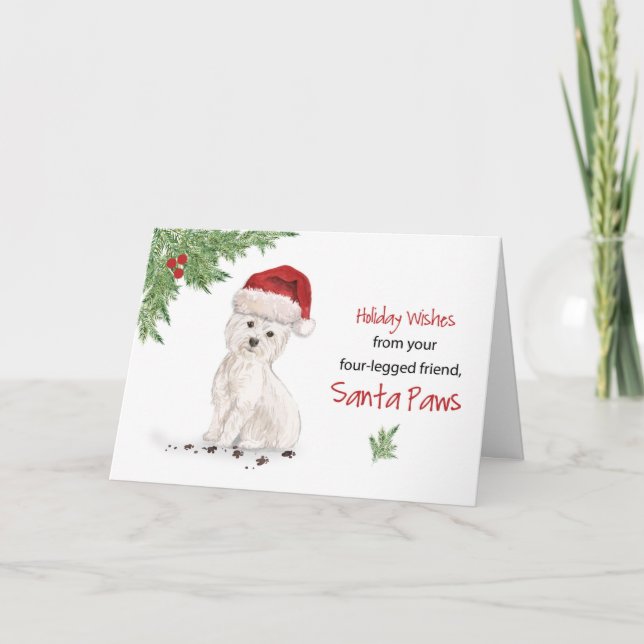 Carte Jour de Noël du chien dans Funny Santa Hat (Devant)