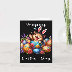 Carte Jour De Pâques Chat Bunny Oeufs Oreilles Pour Homm
