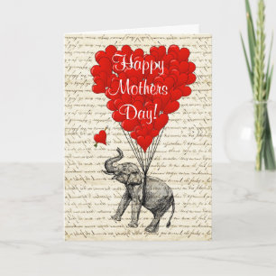 Carte Jour des mères d'éléphants et de coeur amoureux