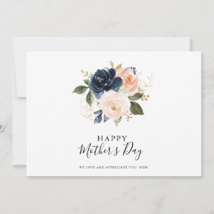 Carte Jour des mères florales bleu rose bleu marine