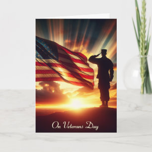 Carte Jour des vétérans saluant un soldat américain 