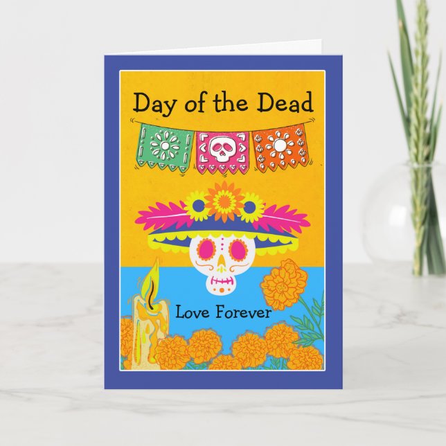 Carte Jour du crâne de la Catrina morte et Marigolds (Devant)