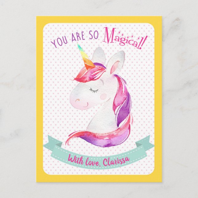 Carte Jour Enfants de la Unicorn Valentines (class (Devant)