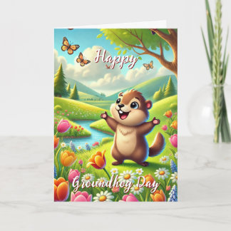 Carte Jour et histoire de marmotte joyeux Printemps