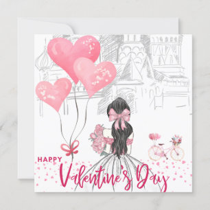 Carte Jour Fille Rose/Vélo/Valentines