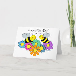 Carte Jour heureux d'abeille d'abeilles et de fleurs