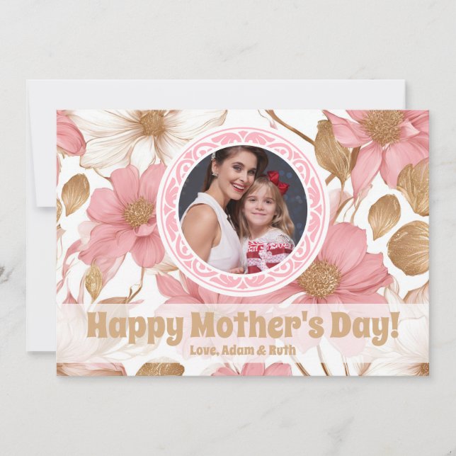Carte Jour Mille Pink Gold Floral Photo Mères (Devant)