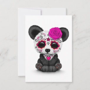 Carte Jour rose du panda crâne de sucre mort sur blanc