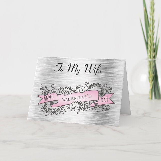 Carte Jour Valentines Argent et Rose à Femme (Devant)