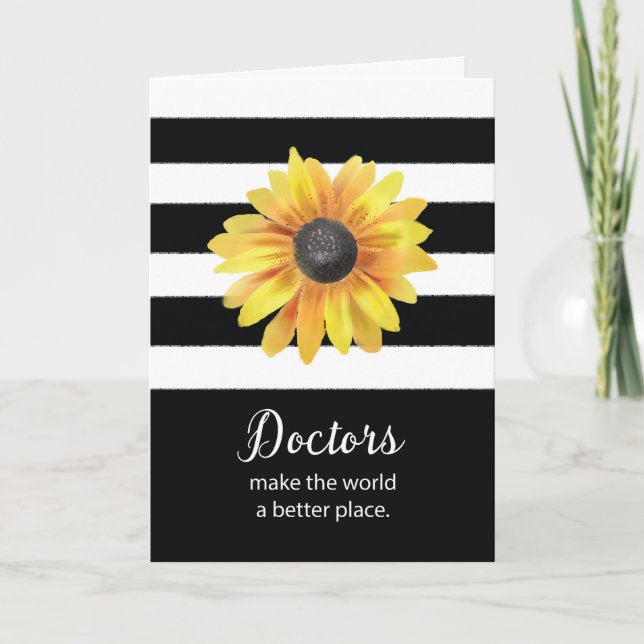 Carte Journée des médecins Merci Tournesol sur fond noir (Devant)