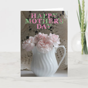 Carte Journée des mères de bouquet rose et dentelle