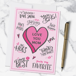 Carte Journée des mères de coeur rose Jouer Citations él