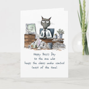 Carte Journée du patron du groupe Funny Man Cat Desk and