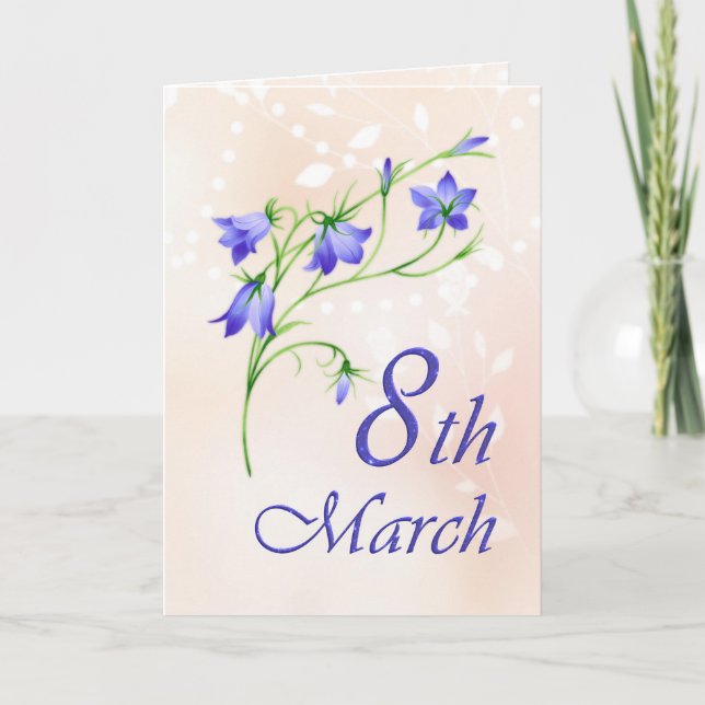 Carte Journée internationale de la femme, fleurs de bleu (Devant)
