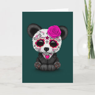 Carte Journée rose du Panda crâne de sucre mort sur Turq