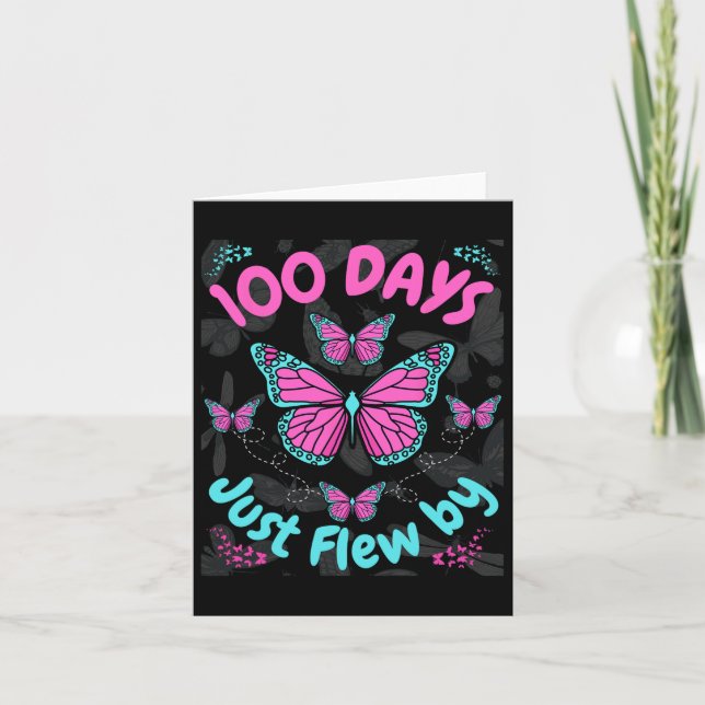 Carte Jours De L'École Filles Papillons 100 Jours Juste  (Devant)