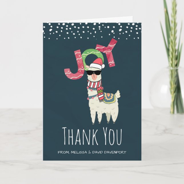 Carte Joy - Llama portant un chapeau de Noël Merci (Devant)