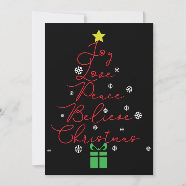 Carte Joy Peace Love Believe Star Red Christmas Card (Devant)