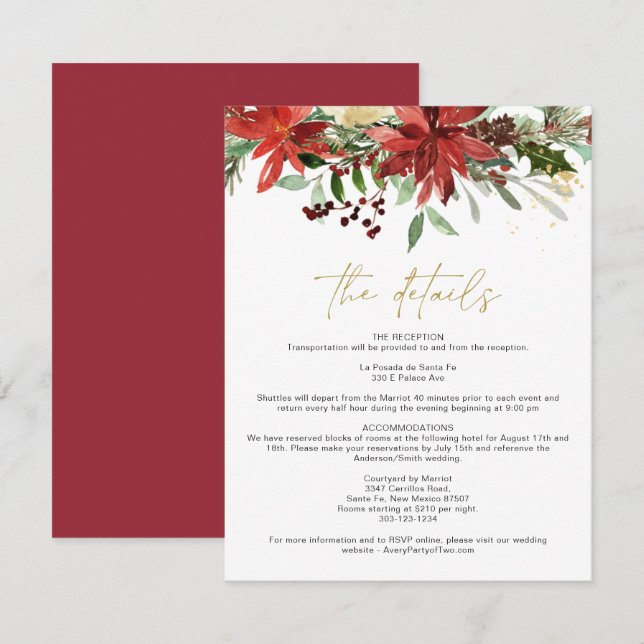 Carte JOY Red Winter Poinsettia Floral Détails (Devant / Derrière)