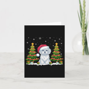Carte Joyau de Noël Lumière Chien Maltais Santa Chapeau 