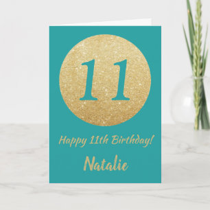 Carte Joyeuse 11e anniversaire Turquoise et Parties scin