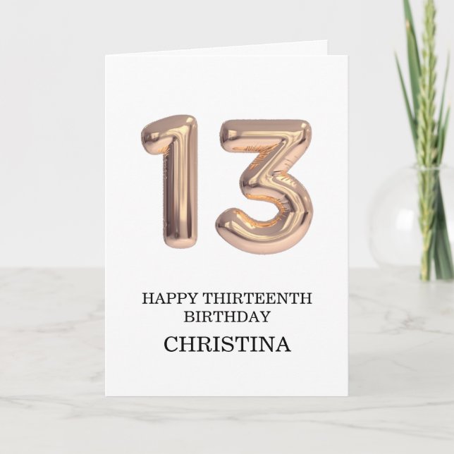 Carte Joyeuse 13e anniversaire Rose Gold Girl personnali (Devant)