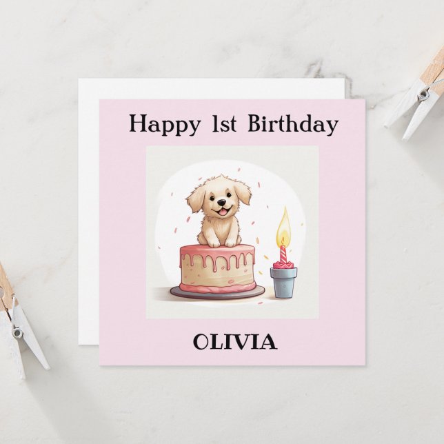 Carte Joyeuse 1er Anniversaire Personnalisée, Avec (Devant/Arrière en situation)