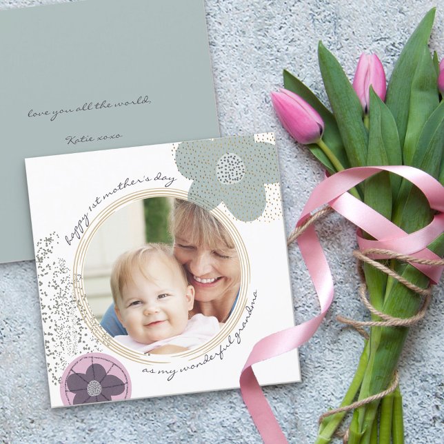 Carte Joyeuse 1ère Fête des mères Grand-mère Photo Fleur (Créateur téléchargé)