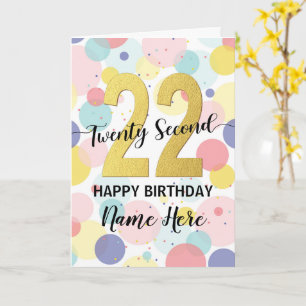 Carte Joyeuse 22e anniversaire Pastel Rainbow Gold Woman