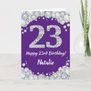 Carte Joyeuse 23e anniversaire violet et Parties scintil
