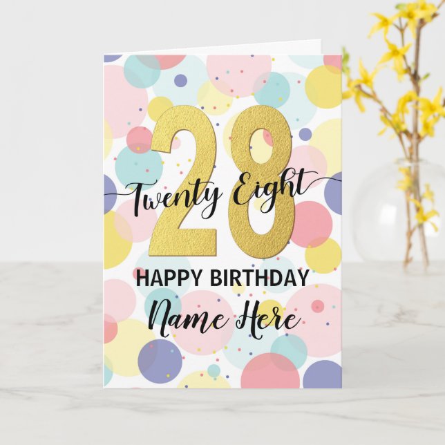 Carte Joyeuse 28ème anniversaire Pastel Rainbow Gold Wom (Fleur jaune)