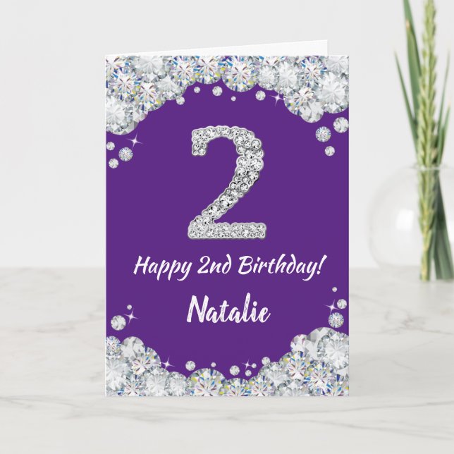 Carte Joyeuse 2e anniversaire Parties scintillant violet (Devant)