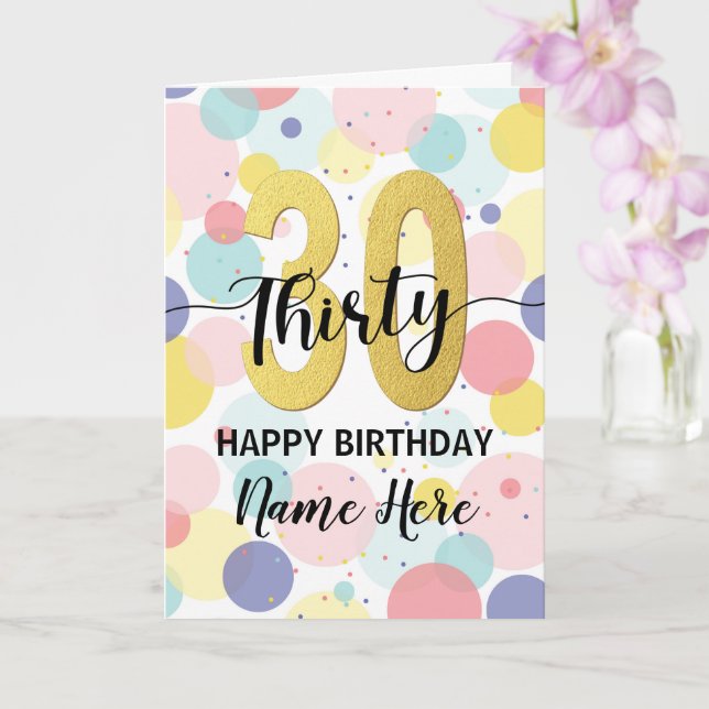 Carte Joyeuse 30e anniversaire Pastel Rainbow Gold Woman (Orchidée)