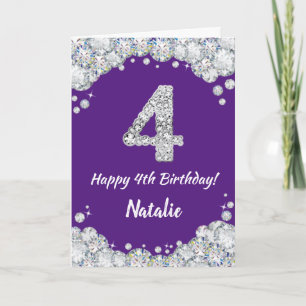 Carte Joyeuse 4e anniversaire Parties scintillant violet